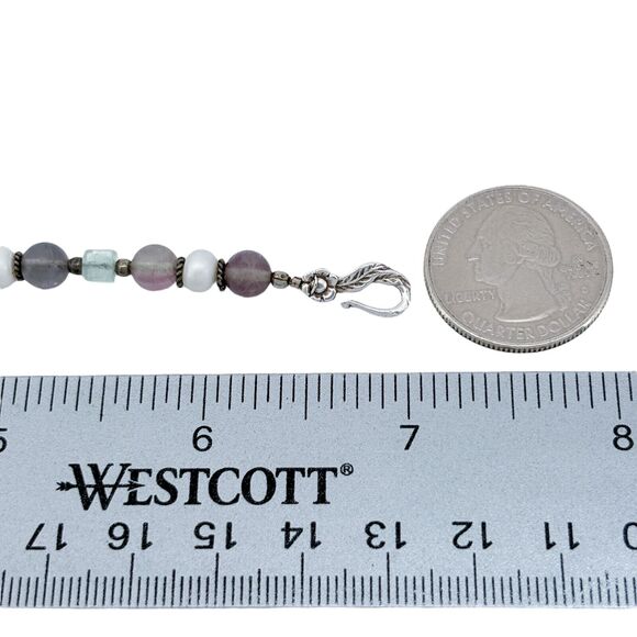 Vintage Sterling Silver 925 Fluorite and Pearl Beaded Bracelet 7.25" - Picture 4 of 5